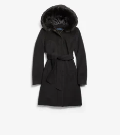 Women Cole Haan WOOL COATS & JACKETS|JACKETS & COATS^Women's 36" Slick Wool Hooded Coat